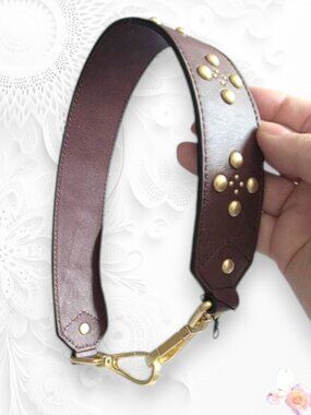 Vera Bradley Leather Bag Strap Studded Brown Gold Hobo Replacement Strap